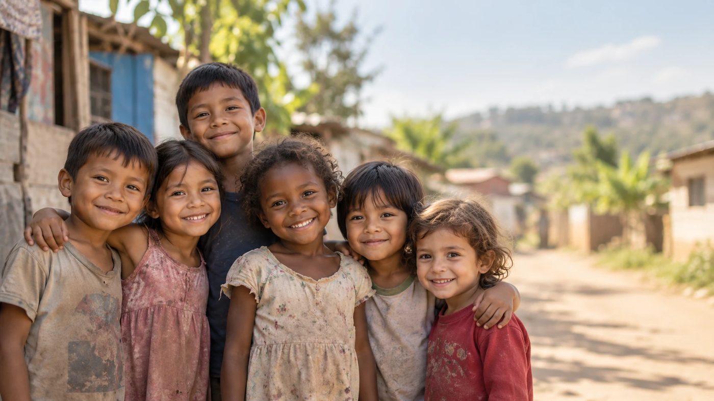 Children in a village who benefit from education funding supported by PaceWise subscriptions, through World Vision